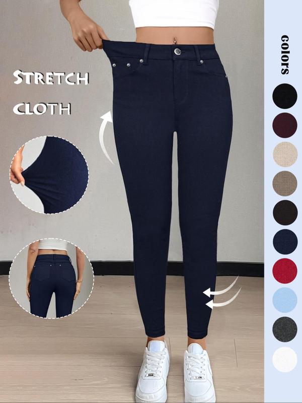 Legging uni à poches et boutons pour femme, pantalon moulant décontracté et confortable pour le yoga et la gym, bas pour femme pour l'automne et l'hiver, T-Chic