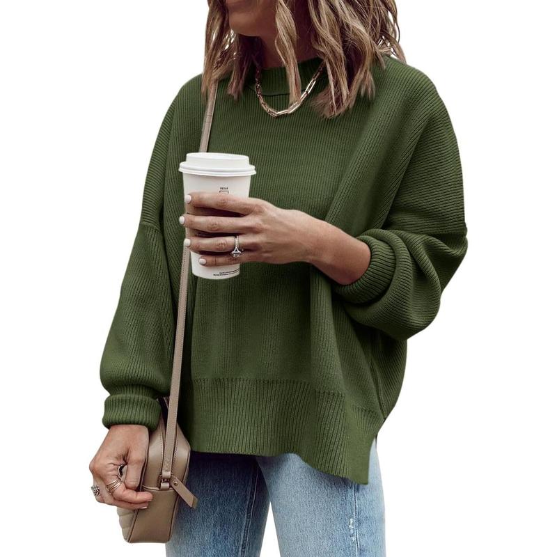 Pull Tunique Oversize Femme, Ample, Manches Longues, Tricot Côtelé, Fentes Latérales