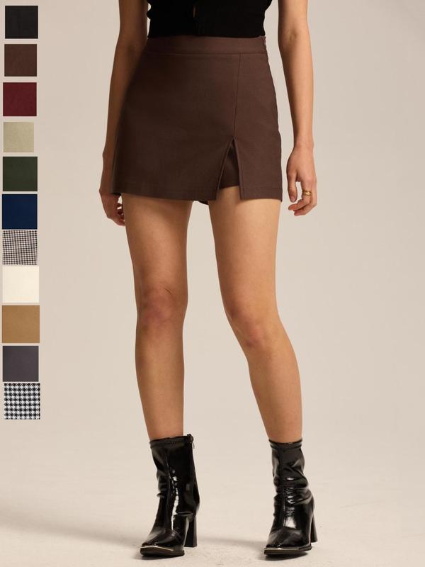 Jupe-short fendue taille haute avec fermeture éclair, tenue quotidienne décontractée et extensible, jupe-short élastique polyvalente, vêtements de mode pour femmes