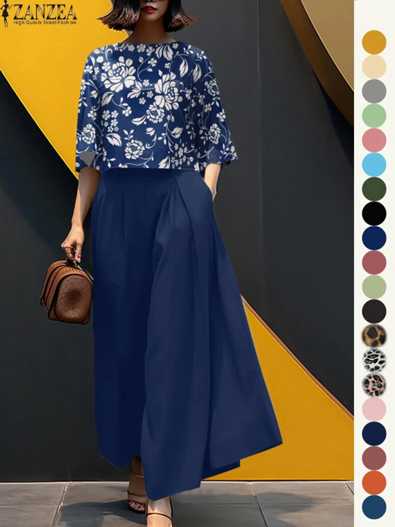 Ensemble deux pièces haut et pantalon large pour femme, haut et pantalon décontractés, mode minimaliste, confortables, à manches trois quarts, pour tous les jours en extérieur, vêtements pour femmes toutes saisons