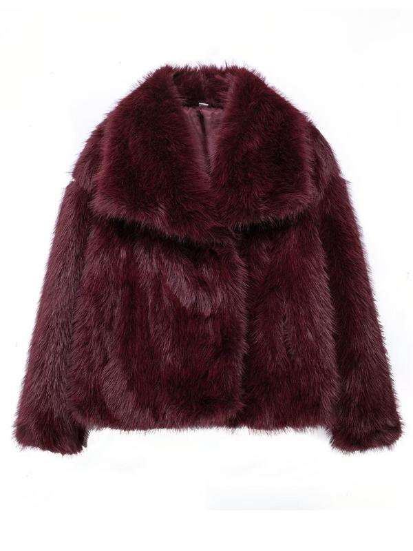 Veste en fausse fourrure unie pour femme, manteau décontracté à col et manches longues pour l'automne et l'hiver, vêtements quotidiens pour femme, hauts mignons