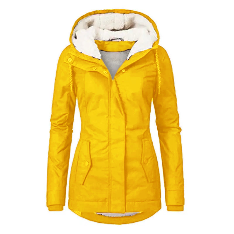 Parka d'hiver en coton épais avec doublure en polaire, manteau chaud à capuche mi-long, coupe ajustée, manches longues, en fausse fourrure noire, pour un style élégant et décontracté - Vestes