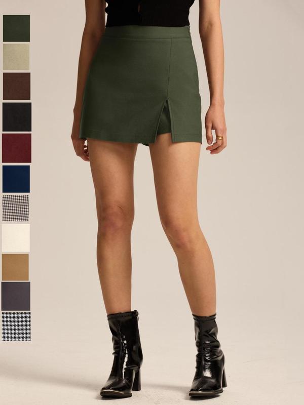 Jupe-short fendue taille haute avec fermeture éclair, tenue quotidienne décontractée et extensible, jupe-short élastique polyvalente, vêtements de mode pour femmes
