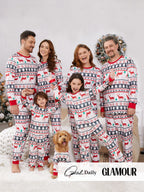 Family Christmas Pajamas All Over Reindeer Print Long-sleeve with Christmas Socks (SGS Certied Safety) Red+White