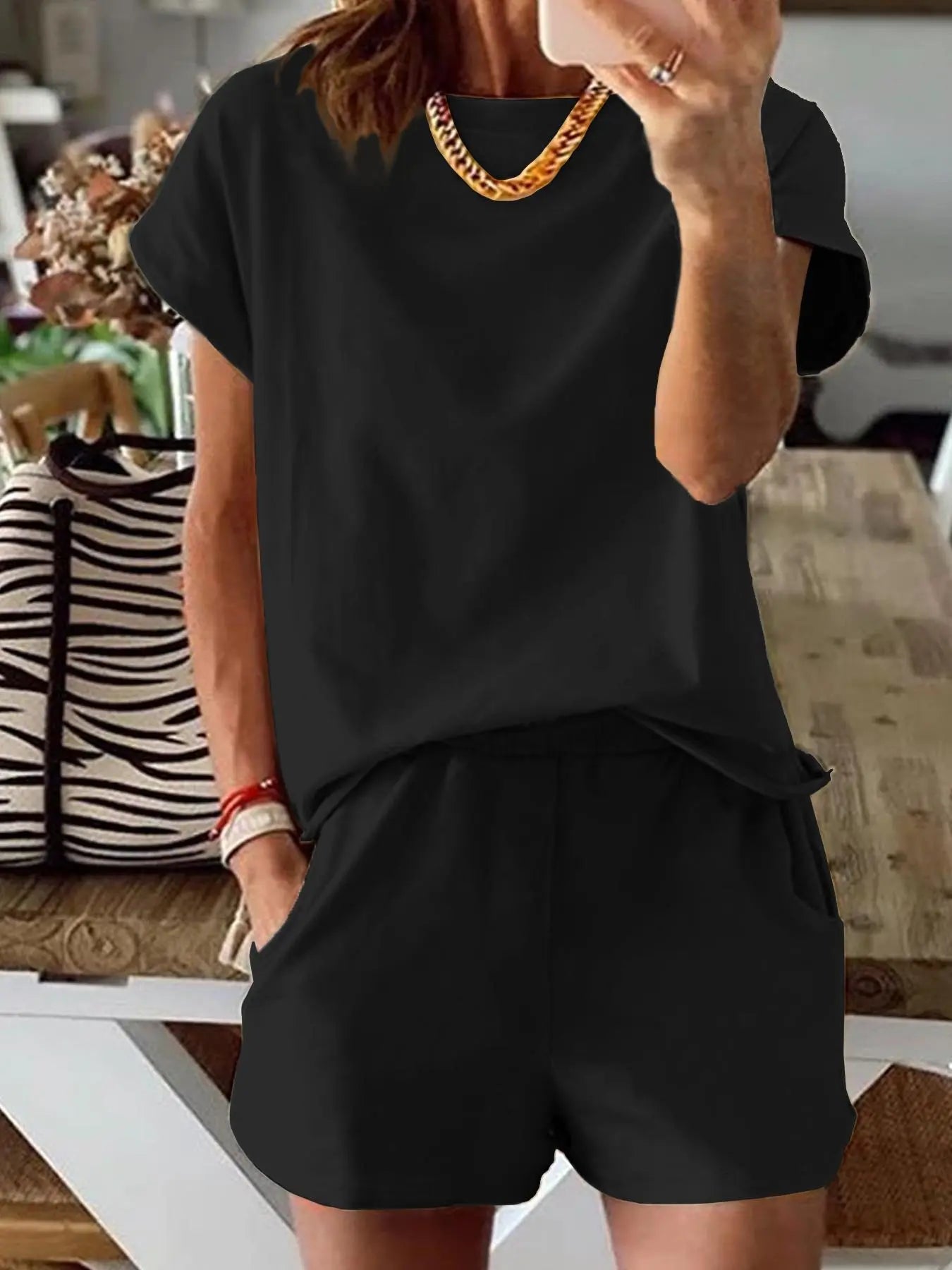 Ensemble deux pièces imprimé lettre pour femme, t-shirt décontracté à manches courtes et pantalon de survêtement pour l'été, vêtements quotidiens pour femme