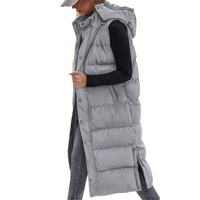 Gilet long matelassé pour femme avec capuche matelassée et fermeture boutonnée pour manteau d'hiver 2025 - Hauts, Vêtements pour femmes