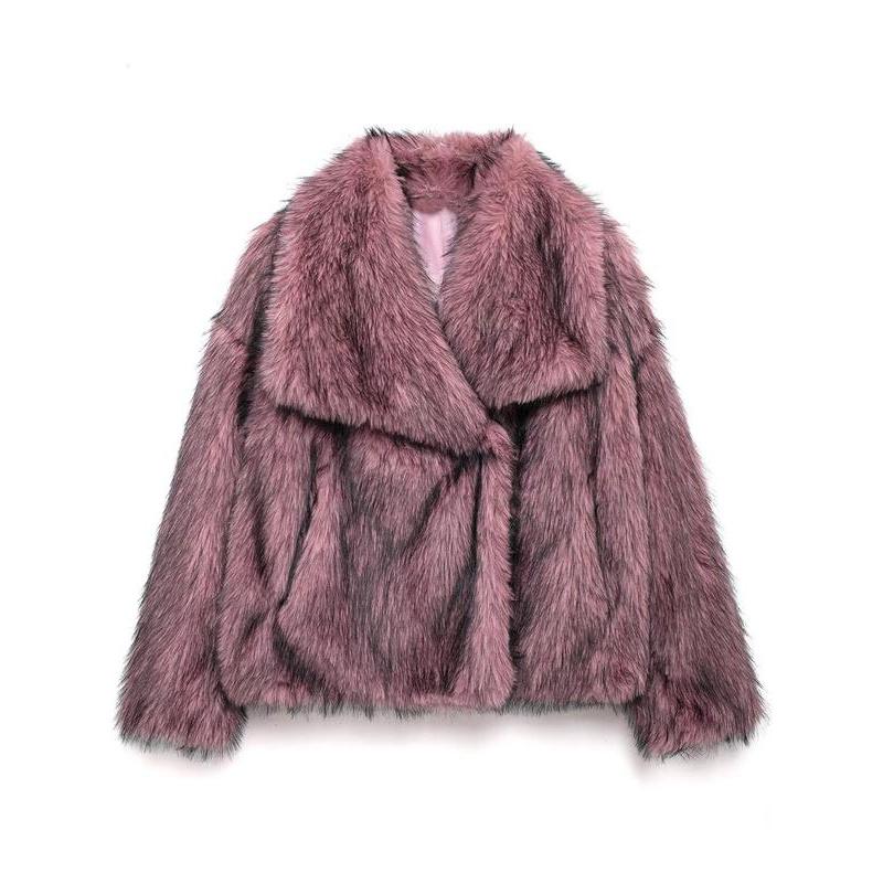 Veste en fausse fourrure unie pour femme, manteau décontracté à col et manches longues pour l'automne et l'hiver, vêtements quotidiens pour femme, hauts mignons