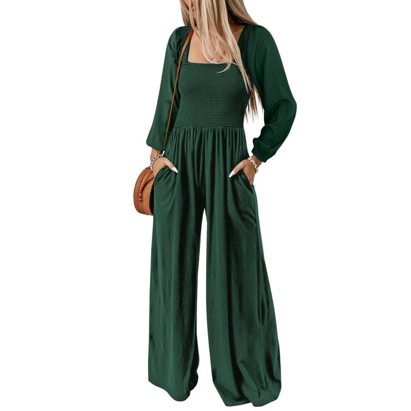 Salopette ample décontractée pour femme, combinaison une pièce à manches longues, jambes larges, pantalon long, barboteuse avec poches