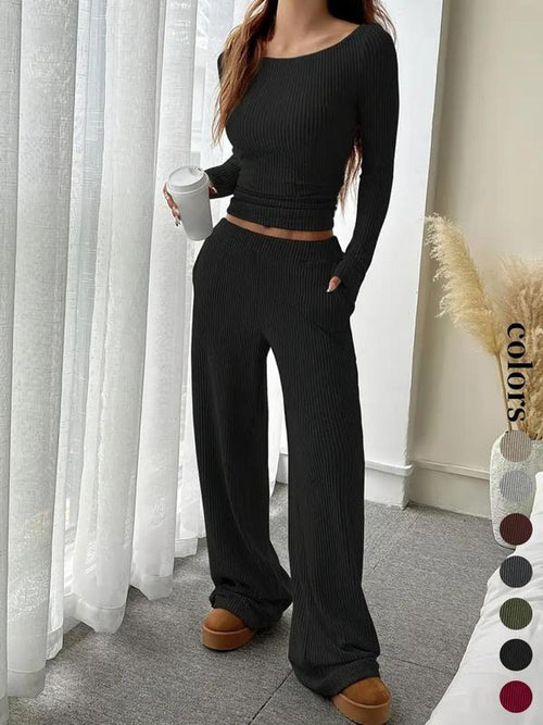 Ensemble Femme Rayé Décontracté Haut Manches Longues & Pantalon Ample à Poches, Style Européen, Confortable pour le Quotidien