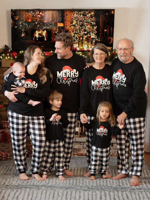 Ensembles de pyjamas de Noël à manches longues pour toute la famille, à lettres phosphorescentes, avec chaussettes de Noël noires et blanches