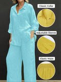 Women's Solid Color Shirt & Wide Leg Pants Set, Casual Fashion Cozy Breathable Two-piece Outfits for Daily Outdoor Wear, Women Clothes for Spring Fall