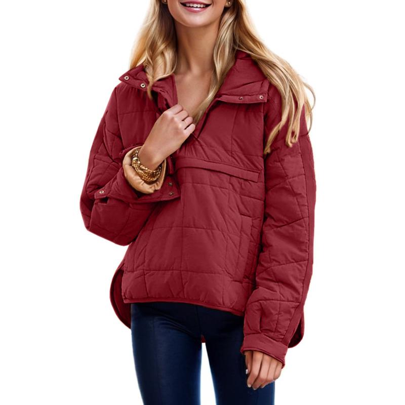 Veste doudoune oversize matelassée à capuche chauve-souris pour femme, pull à manches longues léger et chaud avec grande poche poitrine
