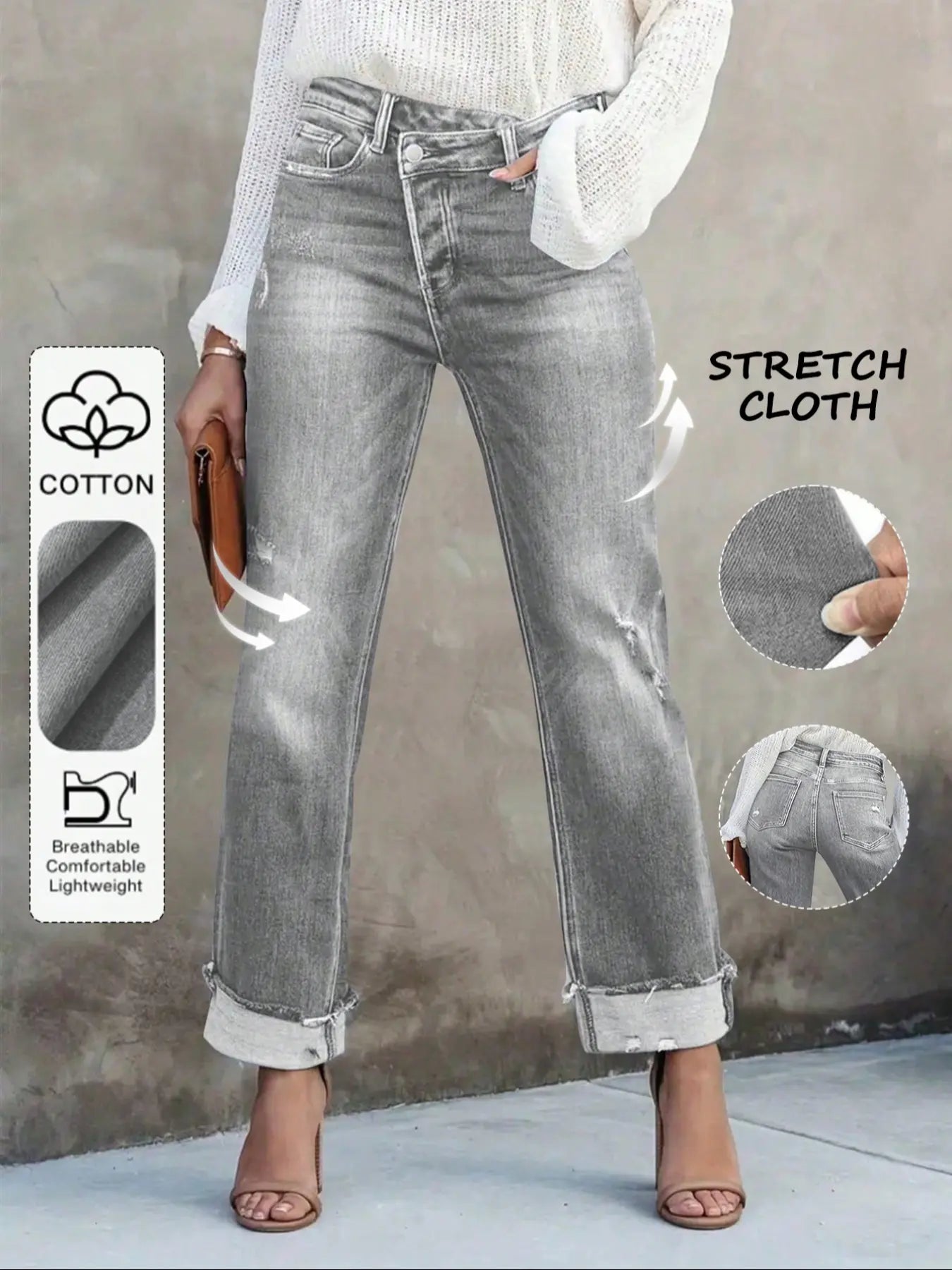 Jean uni pour femme, pantalon en denim décontracté et confortable pour le quotidien, bas pour femme toutes saisons