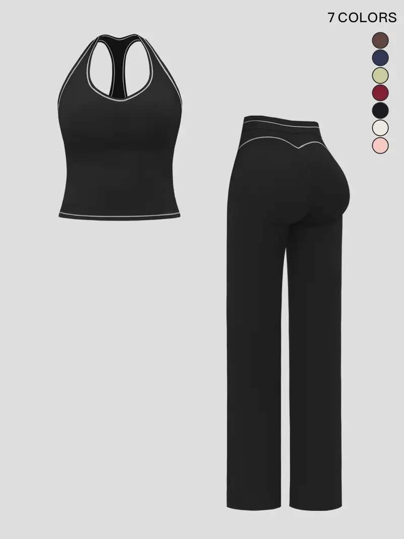 Ensemble de yoga pour femme avec doubles bretelles, tenue de sport de luxe pour la course et l'exercice, tissu polaire colorblock.