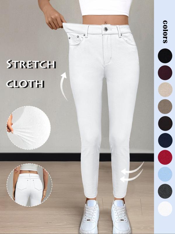 Legging uni à poches et boutons pour femme, pantalon moulant décontracté et confortable pour le yoga et la gym, bas pour femme pour l'automne et l'hiver, T-Chic