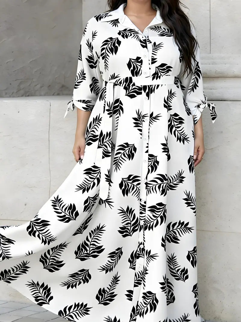 Robe chemise grande taille à pois avec ceinture et boutons devant