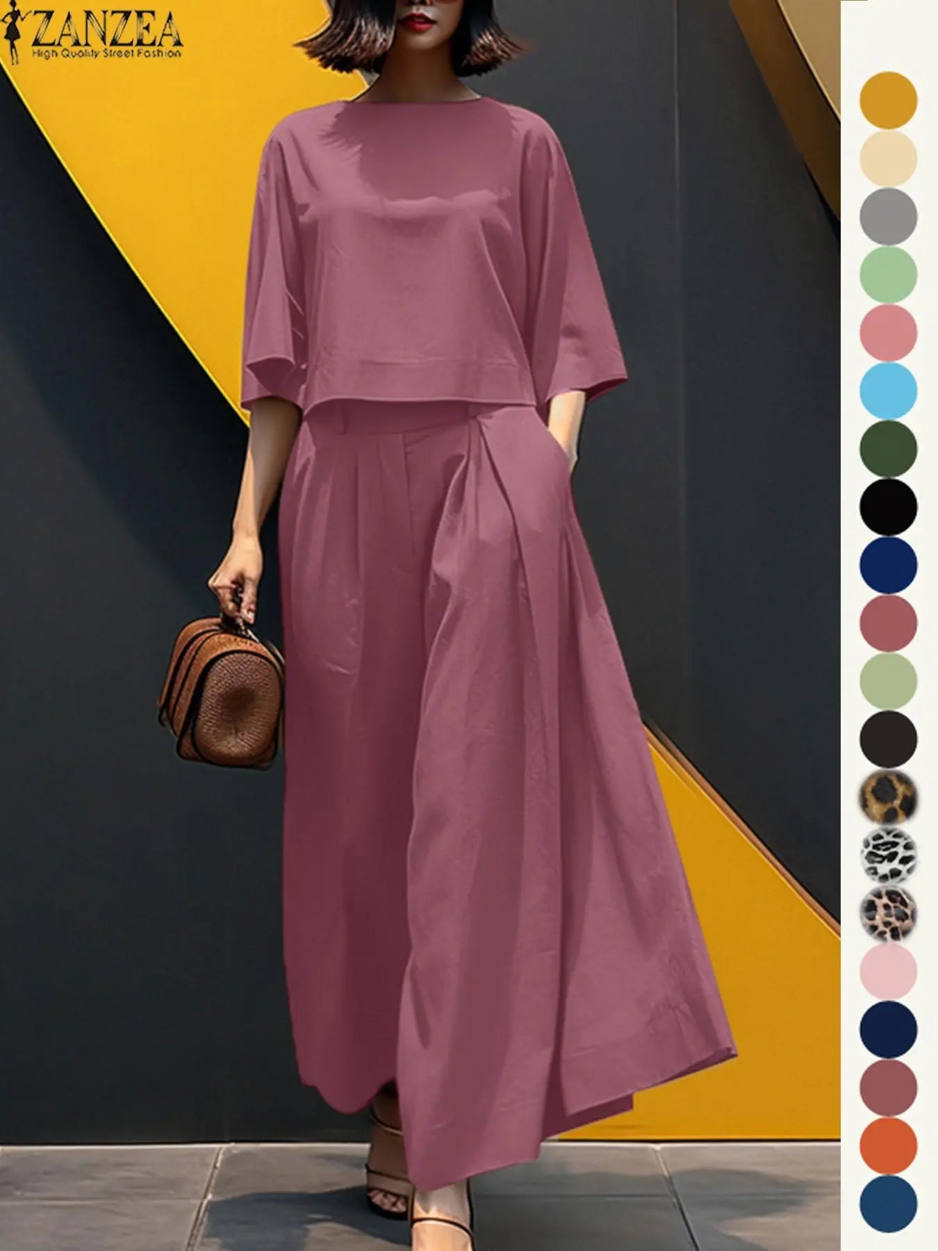Ensemble deux pièces haut et pantalon large pour femme, haut et pantalon décontractés, mode minimaliste, confortables, à manches trois quarts, pour tous les jours en extérieur, vêtements pour femmes toutes saisons