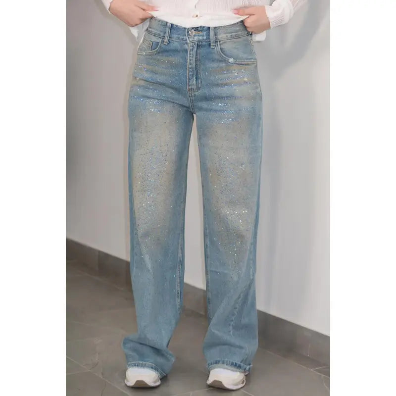 Jean - avec des détails scintillants, de style vintage, avec poches, disponible en deux modèles.