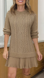 Women Round Neck Sweater Spliced casual Dress