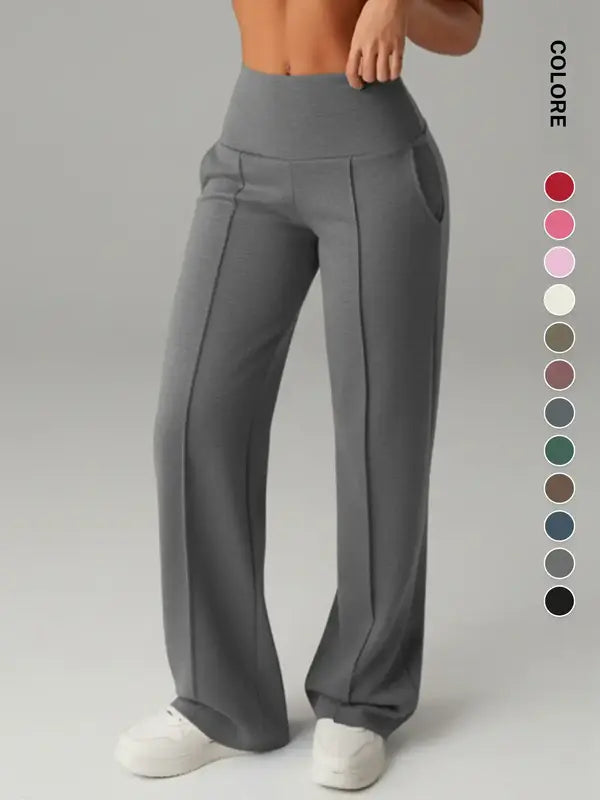 Pantalon de jogging taille haute avec poches latérales pour femme, décontracté, sportif, pour le yoga, coupe ample, taille élastique, leggings longs toutes saisons