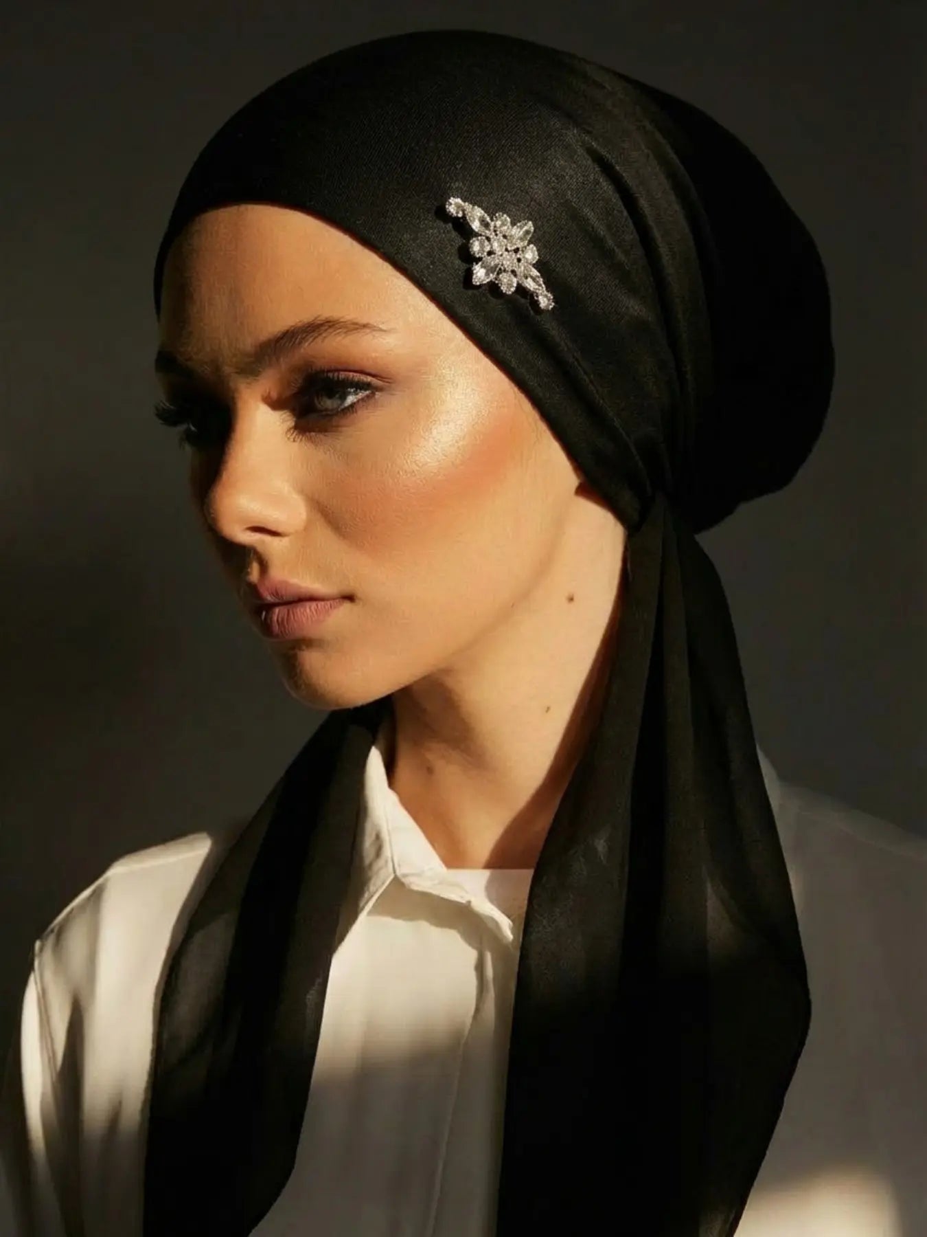 Hijab simple et polyvalent pour femmes, extensible, orné de bijoux, respirant, anti-transpiration, en jersey, protection solaire