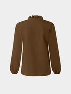 Women's Elegant V Neck Blouse with Ruffles, Loose-Fit Woven Shirt for All Seasons, Plain Pattern Casual Top for Office Wear