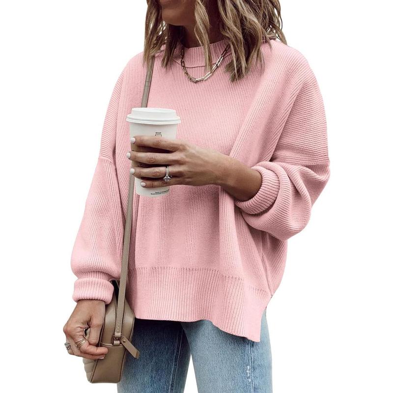 Pull Tunique Oversize Femme, Ample, Manches Longues, Tricot Côtelé, Fentes Latérales
