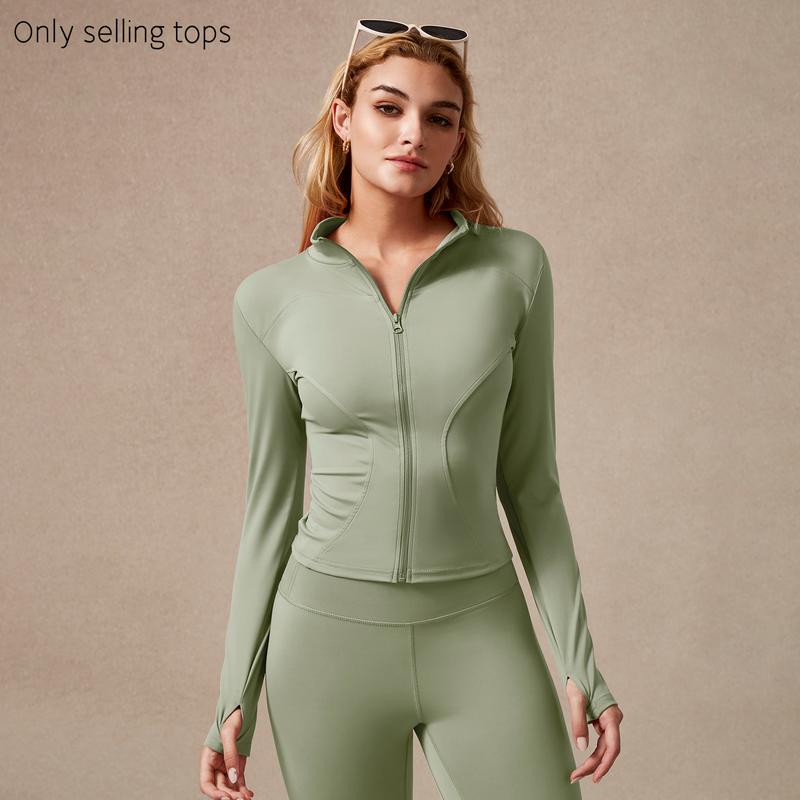 Veste de sport zippée à manches longues pour femme, coupe ajustée, tissu extensible à séchage rapide avec trous pour les pouces, pour la course, le yoga, la gym, tenues d'entraînement, vêtements de sport.