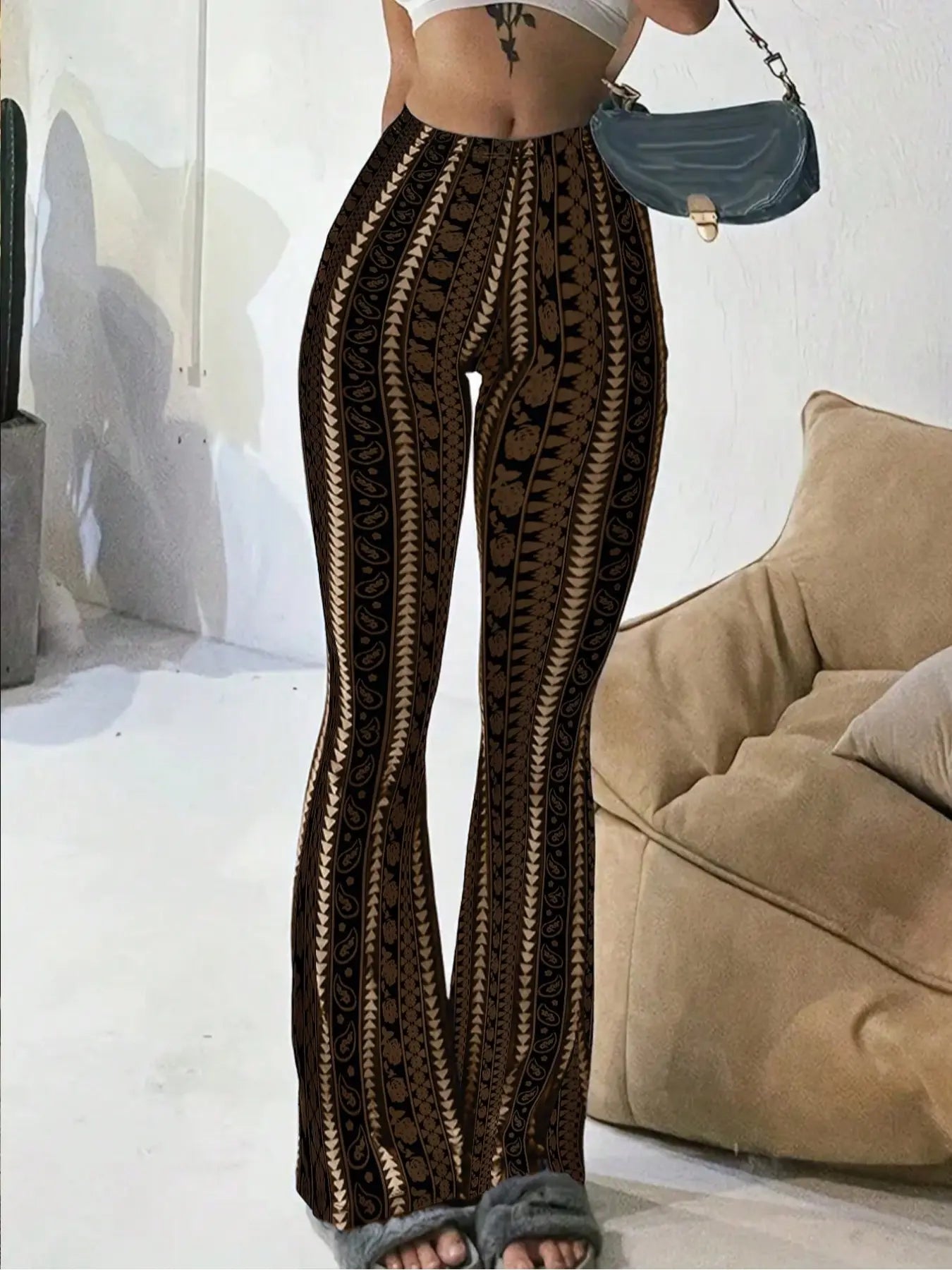 Pantalon fuselé en maille à imprimé géométrique pour femme, pantalon chic et confortable pour l'été, pour un usage quotidien, bas pour femme toutes saisons