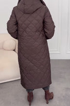 Women Cozy Casual Hooded Button-Zip Warm Long Coat