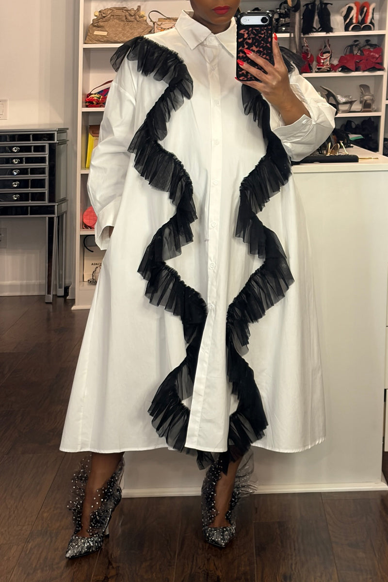 Women's Bestseller Loose Trim Flounce Trim Shirt Dress