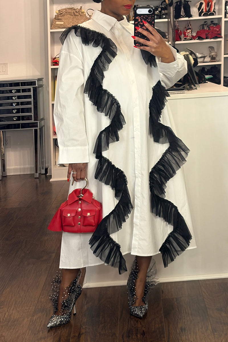 Women's Bestseller Loose Trim Flounce Trim Shirt Dress