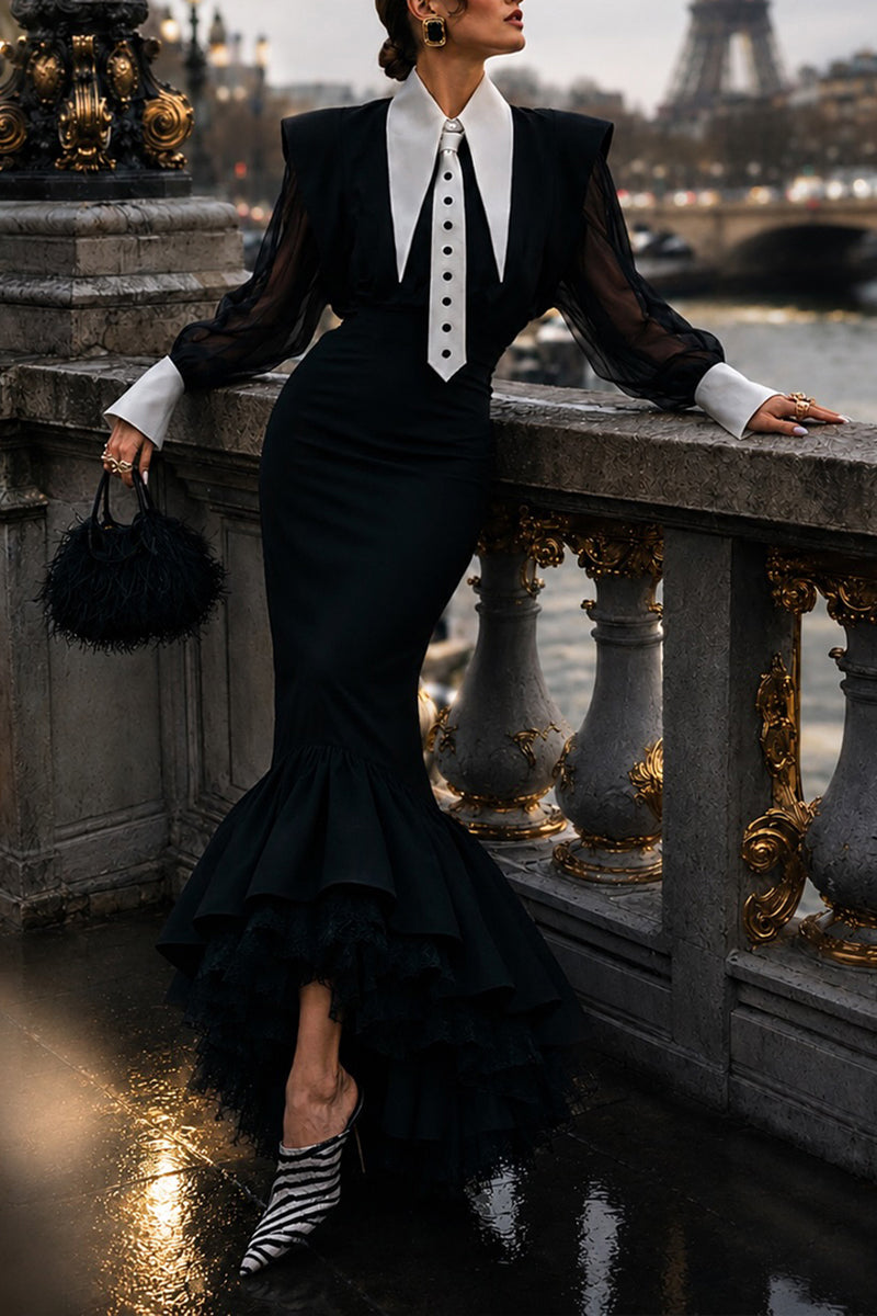 Women's Elegant Mesh Puff-Sleeve Shirts or Fishtail Skirt