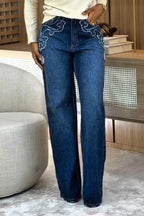Women Wash Water Sticker Casual High Waisted Straight Leg Jeans