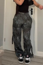 Women's Printed Street Style Jogger Jeans With Multiple Pockets