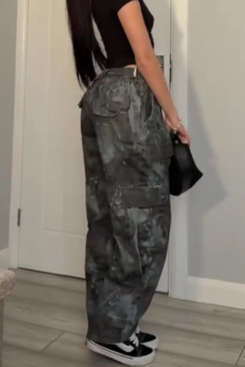 Women's Printed Street Style Jogger Jeans With Multiple Pockets