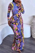 Women Round Neck Slim Fit Colorful Elegant Casual Maxi Dresses