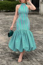 Women's Elegant Slim-Fit Bud-Hem Stripe Dress