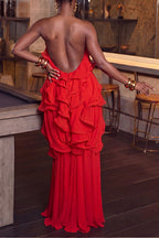 Women's Fashion Backless Ruffle Maxi Dress
