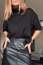 Women Temperament High Neck Top or Spliced Leather Skirt