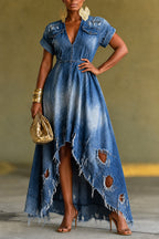 Ladies' Hot Selling Casual Ripped Denim Dress