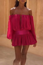 Women Off-shoulder Patchwork Casual Vacation Style Mini Dresses