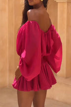Women Off-shoulder Patchwork Casual Vacation Style Mini Dresses