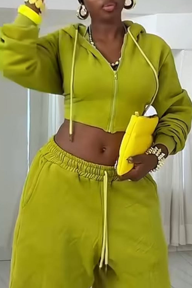 Women's Casual Fleece Cropped Hoodie Drawstring Hood Long Sleeve Sweat Top Or Daily Lounge High Waist Drawstring Wide Leg Capri Sweat Pants