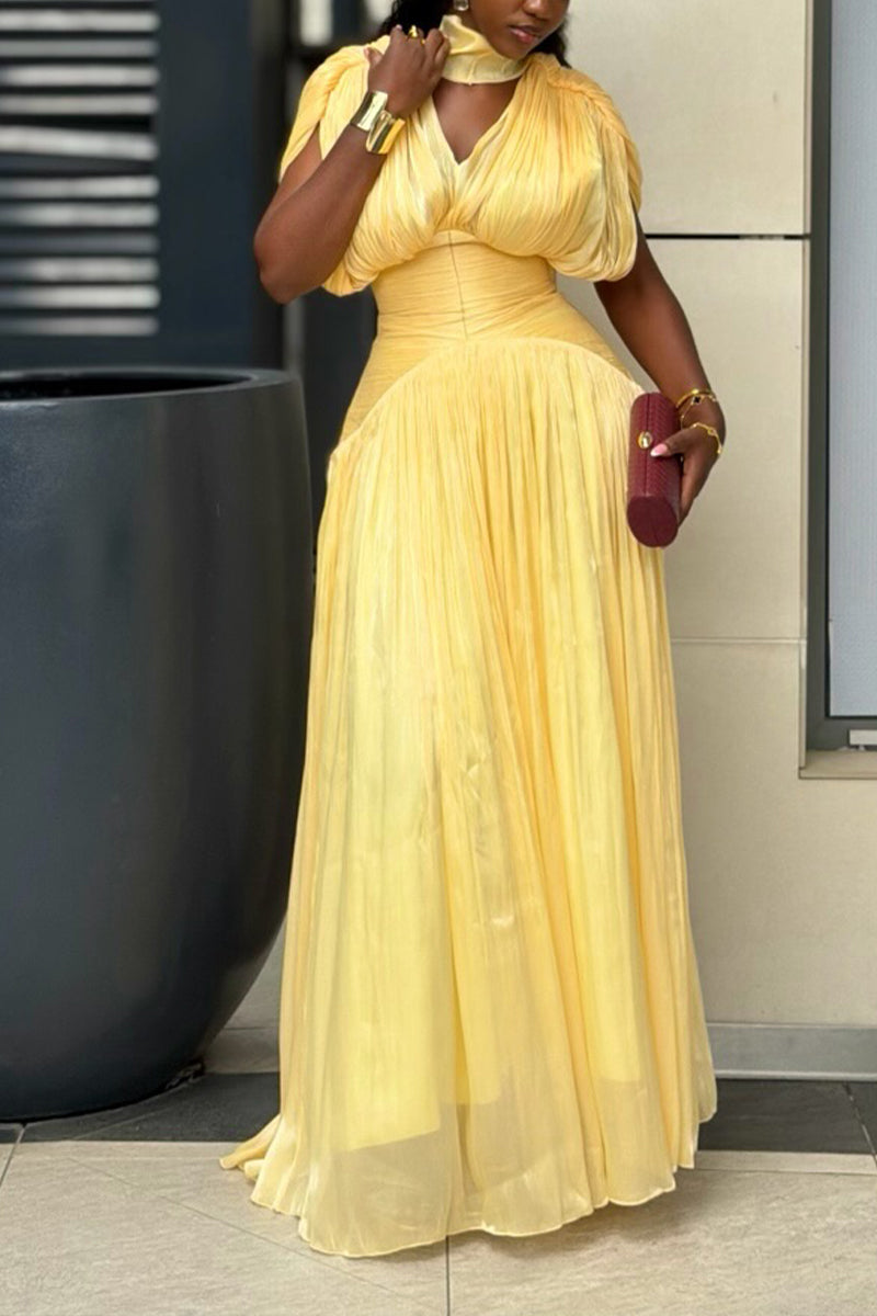 Women's Elegant Shimmer Pleated Waist Defined Dress
