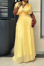 Women's Elegant Shimmer Pleated Waist Defined Dress