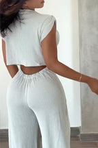 Women's Casual Lapel Button-Front Wide Leg Jumpsuit