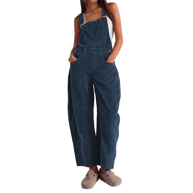 Salopette en velours côtelé pour femmes, pantalon large à bretelles en velours côtelé, combinaison ample réglable avec poches