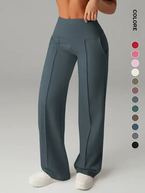 Pantalon de jogging taille haute avec poches latérales pour femme, décontracté, sportif, pour le yoga, coupe ample, taille élastique, leggings longs toutes saisons