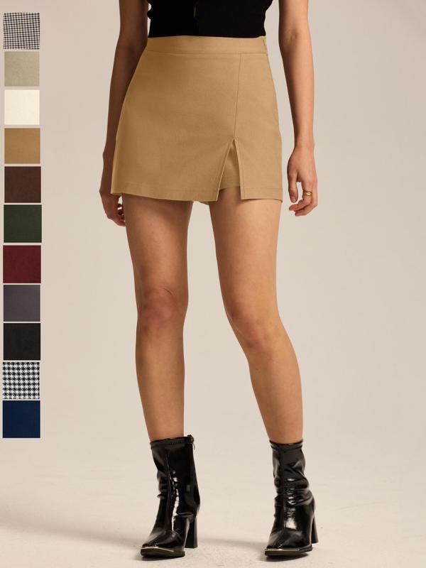 Jupe-short fendue taille haute avec fermeture éclair, tenue quotidienne décontractée et extensible, jupe-short élastique polyvalente, vêtements de mode pour femmes